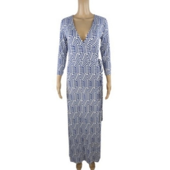 Boden That’s A Wrap Dress Blue Geo Print Dress 6R - Picture 1 of 10